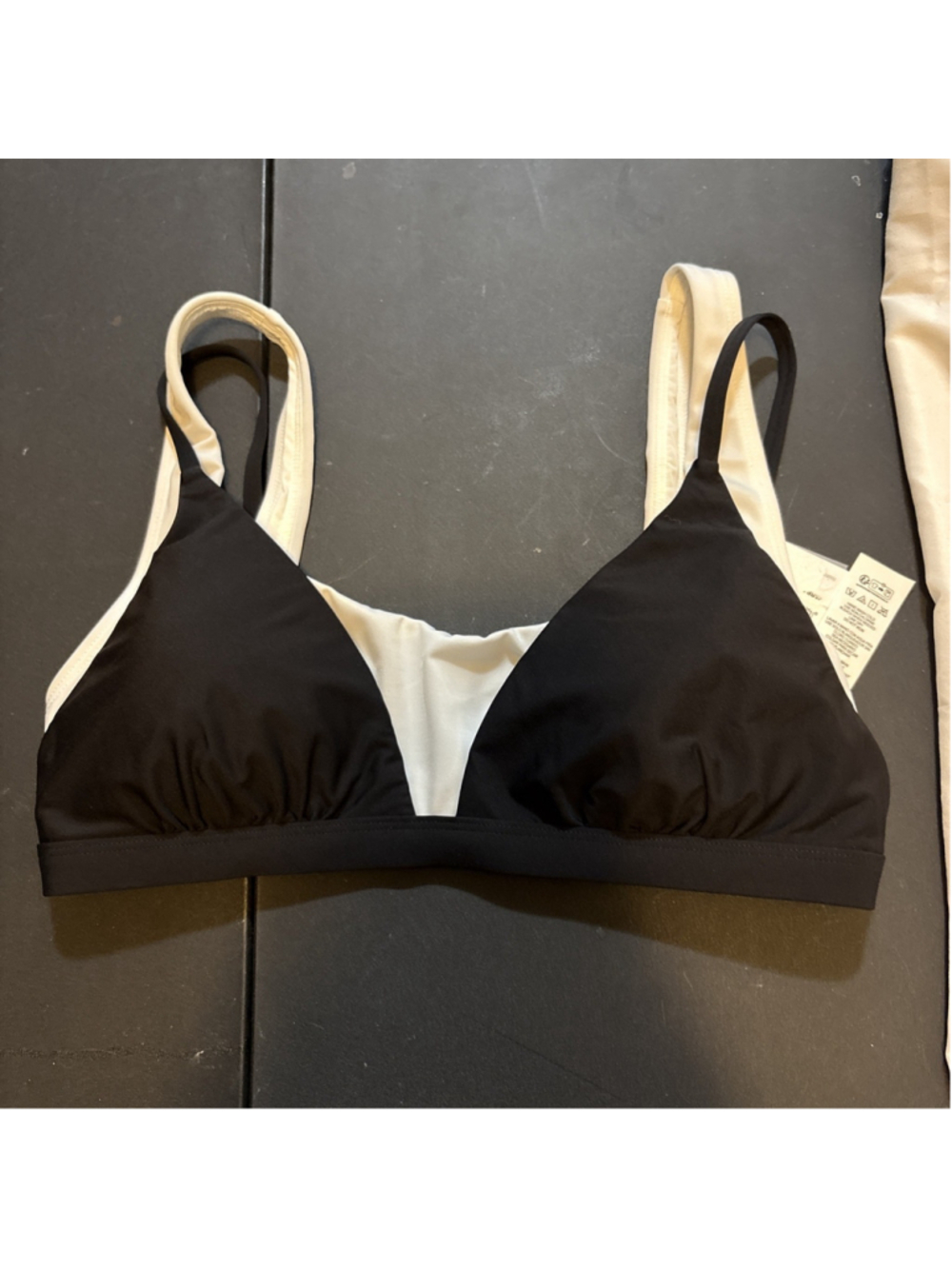 Mimi Flamingo Drift Layered Bikini Top Swimsuit Black White Size 12